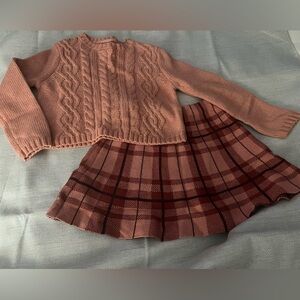 cupcakes & cashmere Kids Blush Cable Knit Sweater and Checkered Skirt Set XS-4